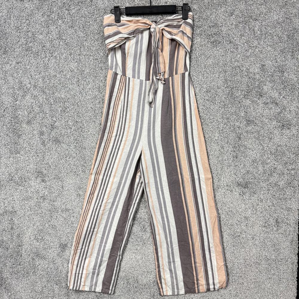 Gypsies & Moondust Strapless Cropped Jumpsuit 7 Stripes Tie Boho Beach Coastal